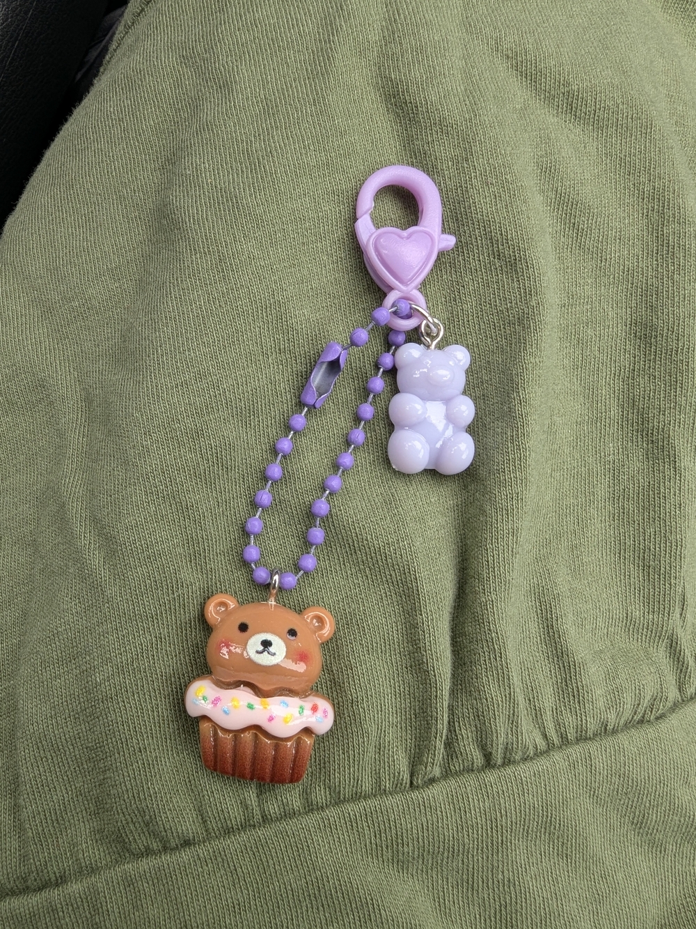Cute Bear Cupcake Bag Zipper Charm Keychain | Lavender Backpack Purse Novelty - Picture 2 of 7